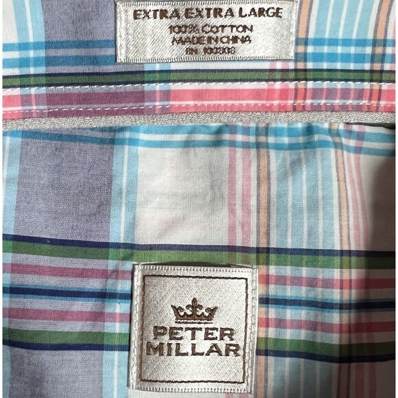 Peter Millar Shirt Blue Plaid Long Sleeve Button Down Casual Preppy Men’s XXL - Picture 2 of 4